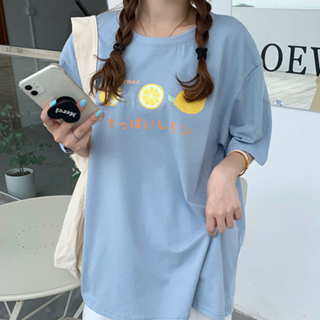 아이캔심플 여성용 과일 프린트 루즈핏 반팔 티셔츠
