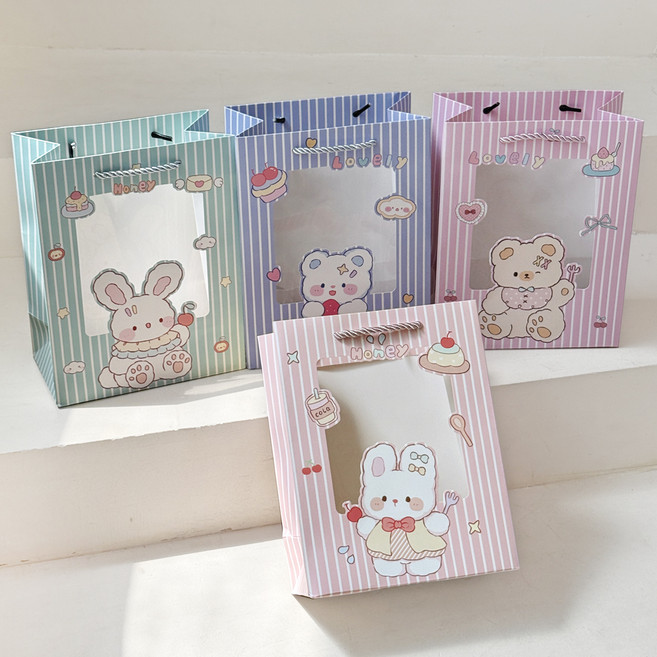 리드홈 소꿉놀이 생일선물 답례품 투명창 종이 쇼핑백 4종 세트, 혼합색상, 1세트