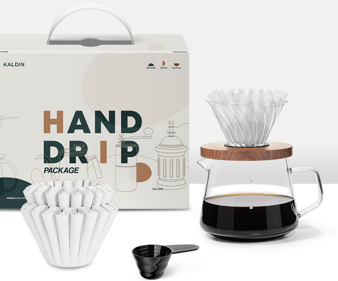 칼딘 웨이브형 클리어 핸드드립 세트 화이트 2-4인용, 1세트, 5종, 600ml