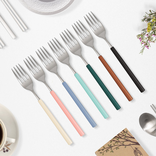 라온누리 식세기 가능한 델라 올스텐 컬러 포크, 아이보리, 피치핑크, 블루그레이, 블루그린, 딥에메랄드, 브라운리프, 딥블랙, 7개