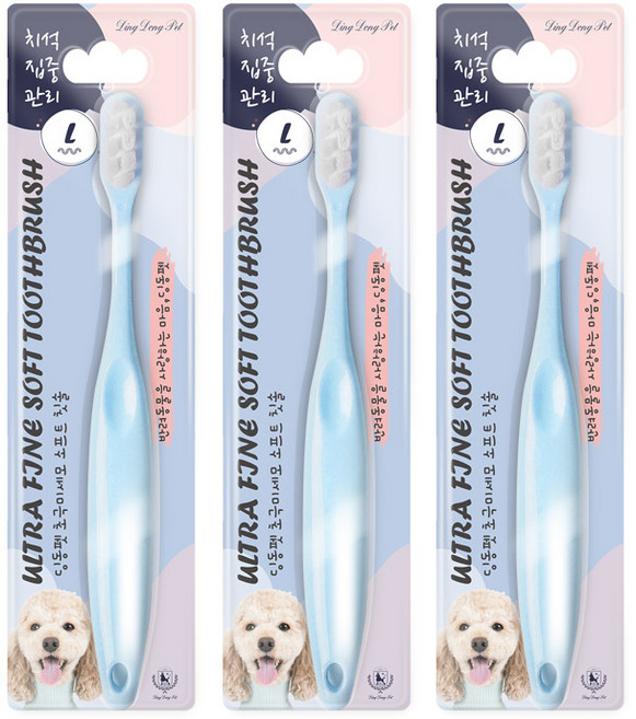 딩동펫 반려동물 초미세모 소프트 칫솔 L, 블루, 3개