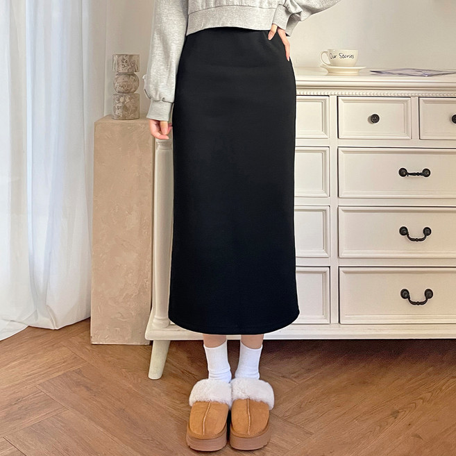 jalbba jean 女款Eve溫暖刷毛後開衩鬆緊帶裙