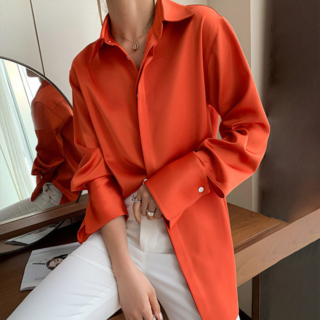 루나걸 여성용 헤리쉬 새틴 롱 셔츠