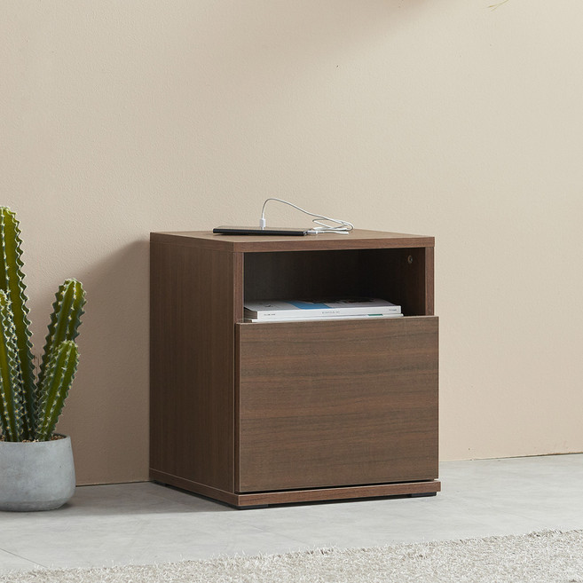 마마룸 테미스 USB형 서랍 협탁, 월넛, 1개