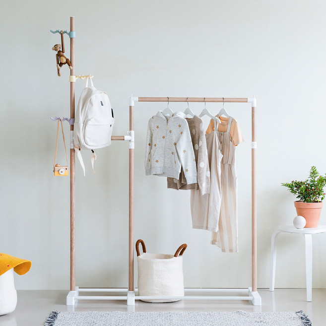 네이프 이동식 행거 NPM1200, 우드 + 화이트(행거), 랜덤발송(볼트)