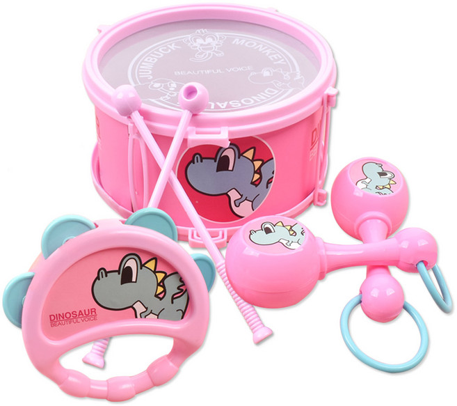 드럼 마라카스 탬버린 악기놀이 세트, 분홍, 1개