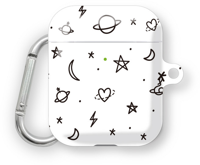 프루그나 우주타투 에어팟 하드케이스 + 카라비너 세트, 화이트, 1개