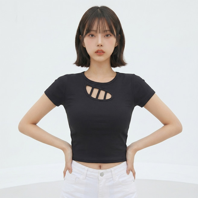 메이첼 여성용 쿠피아 섹시 슬림 펀칭 반팔 탑 티셔츠 12940