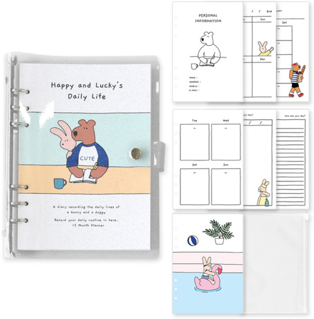 Monolike A5 Happy & Lucky 6孔萬年型手帳套組, 1個, 一起