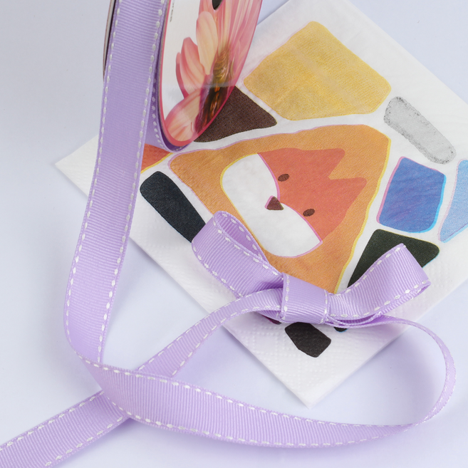 골직 스티치 리본 15mm, 연보라 + 백색, 2개, 15m