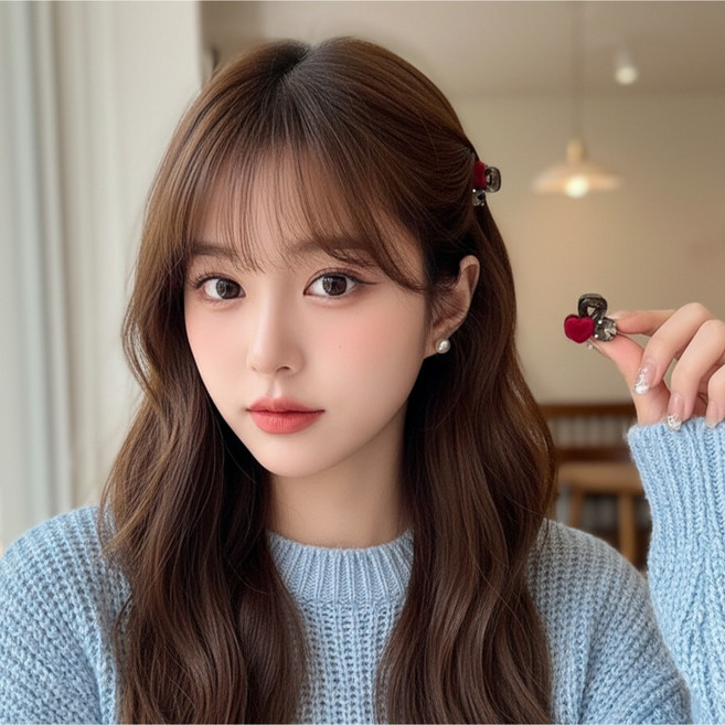 미다미 데일리 벨벳 하트 큐빅 미니 집게 헤어핀 1652 2p