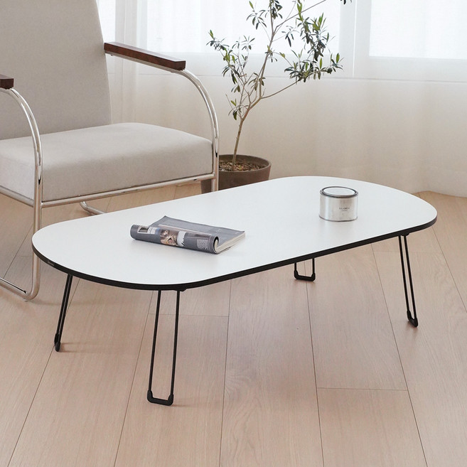 레몬트리 LPM 엣지라인 타원형 접이식 테이블, 블랙 화이트