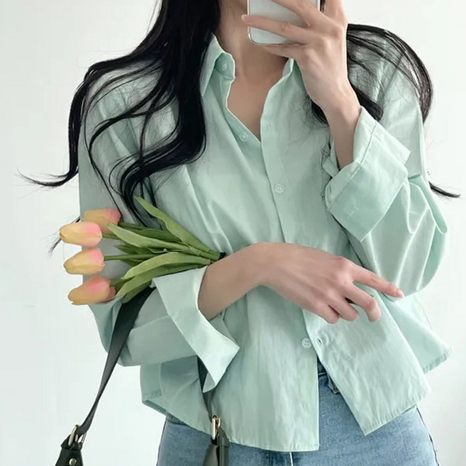 라라티나 여성용 엠린 루즈핏 세미 크롭 긴팔 블라우스