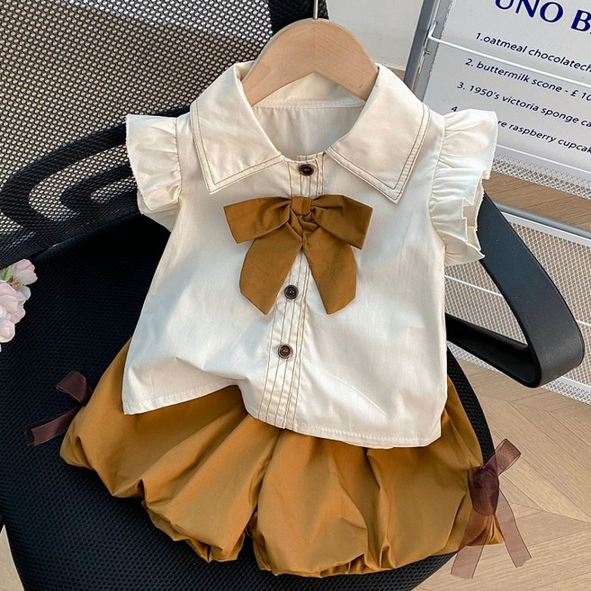 이유몽 여아용 나비타 프릴 민소매 벌룬 반바지 세트