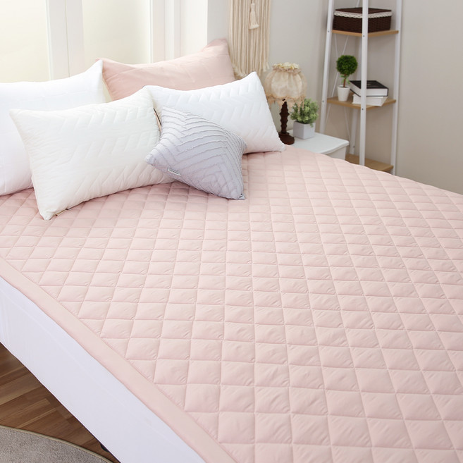 아이닉스 파스텔 바이오워싱 먼지없는 고정밴드 누빔 침대패드, 핑크