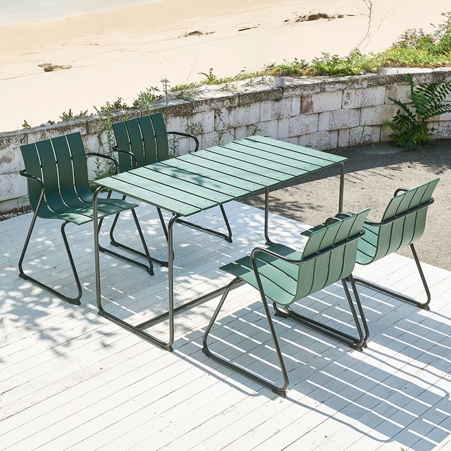 웰퍼니쳐 루나리스 라운드 인테리어 야외 테이블 4인 세트 방문설치, 그린