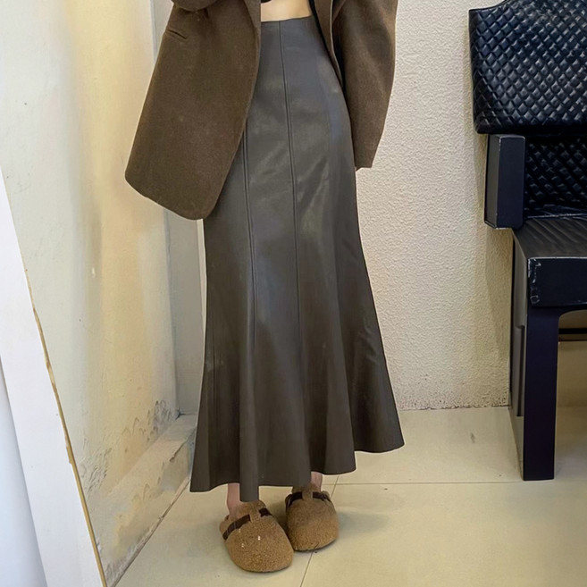 ViVEMO Amelin 時尚皮革長版魚尾裙 12229