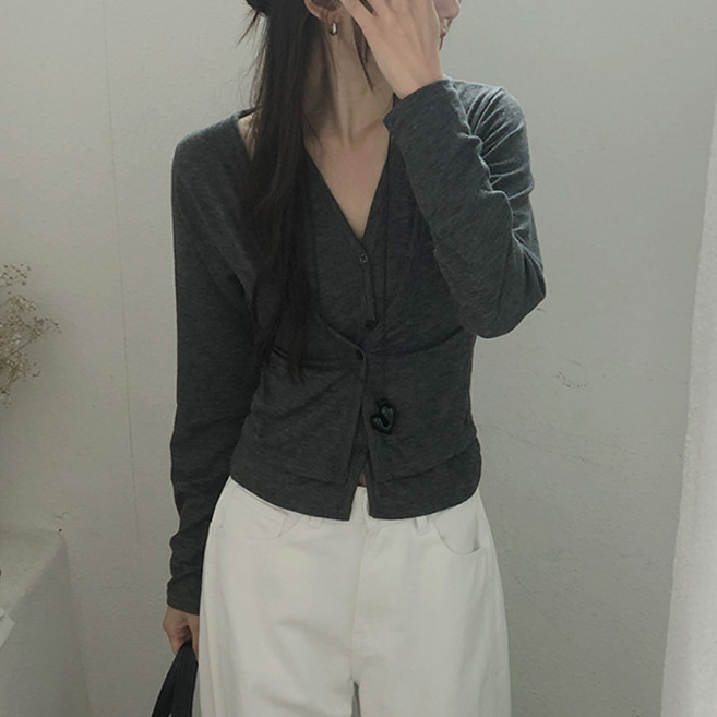 바닐라민트 여성용 홀터넥 레이어드 가디건 티셔츠