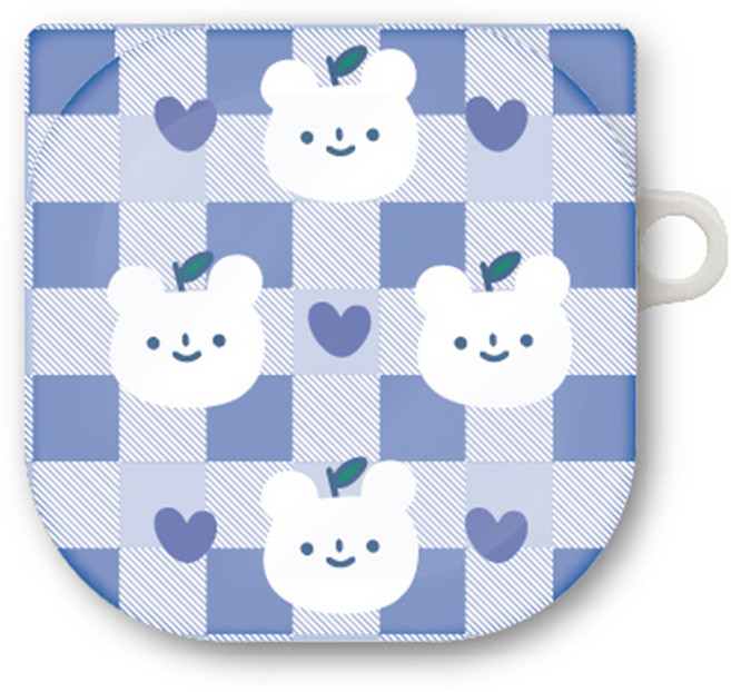 프루그나 디자인 체크 곰패턴 갤럭시 버즈 프로 / 버즈 라이브 / 버즈2 케이스, 퍼플, 1개