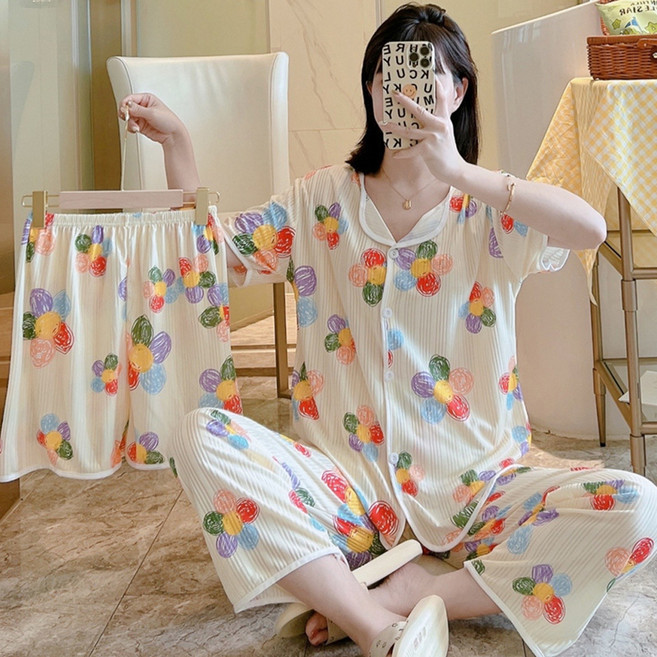 Elsso 女款三件式睡衣家居服短褲長褲上下套裝