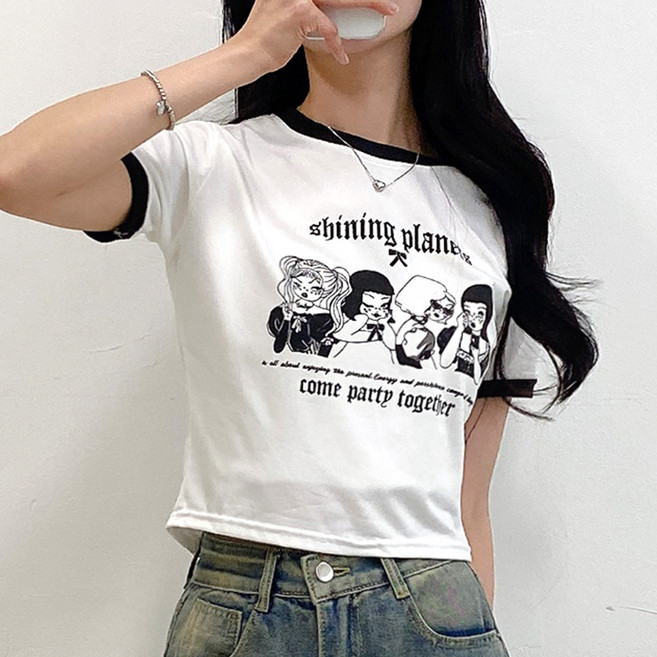 젤루나 여성용 프린팅 슬림핏 반팔 티셔츠 TH-32