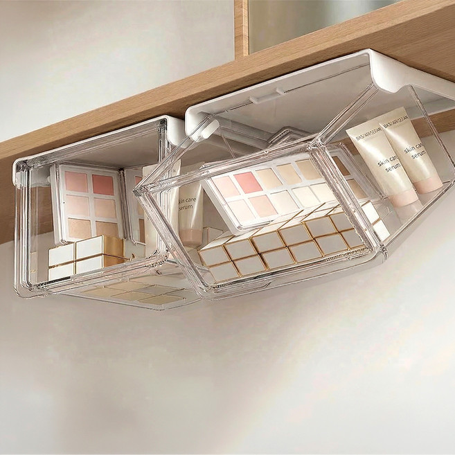 마메 홈 무타공 부착식 슬라이딩 히든 수납 서랍 대형, 화이트, 2개