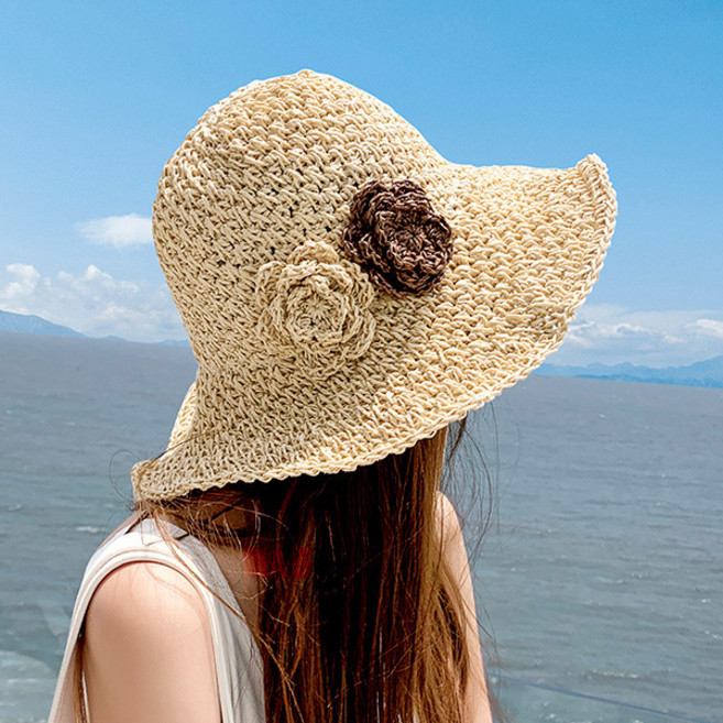 선빛 여성용 멜로 바다 물놀이 라탄 라피아햇