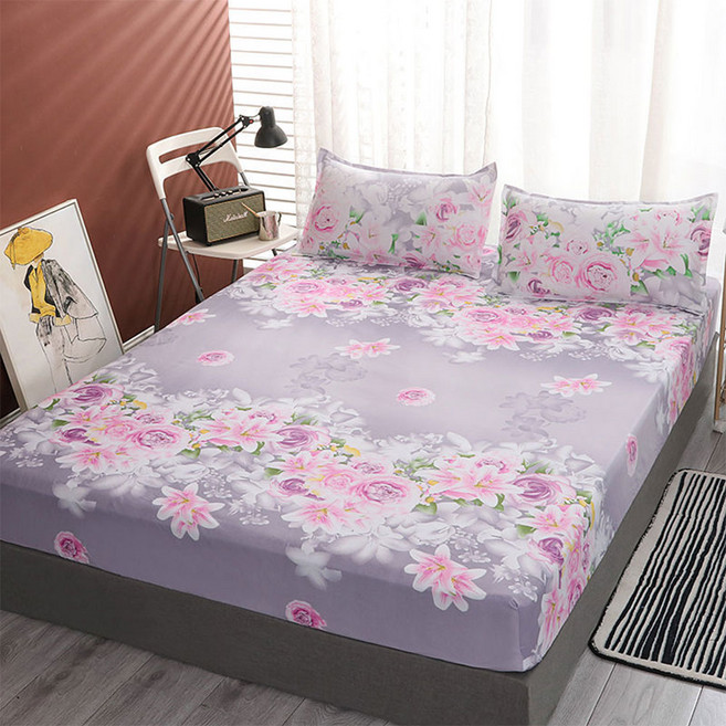 봄날애 자연 플라워 미끄럼 방지 매트리스 커버