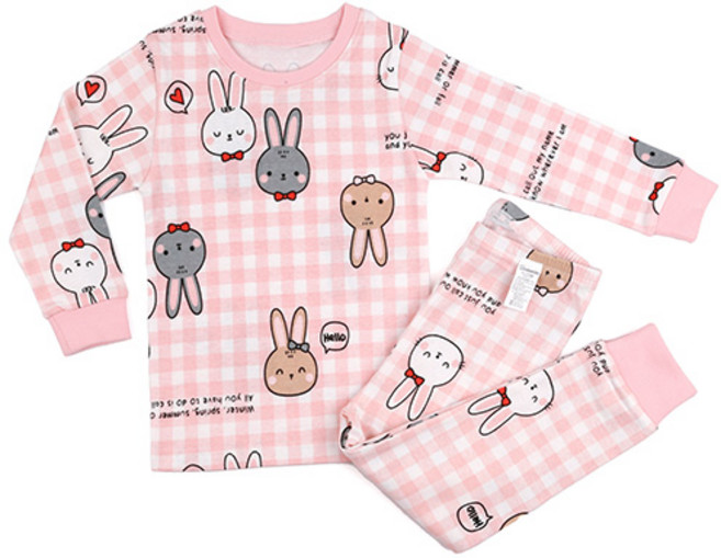 메이키즈 여아용 레터링레빗 30수 후라이스 실내복 상하의 세트