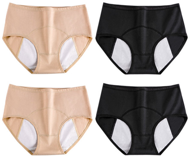 PEACH MALL 女性透氣棉質防水防漏生理褲 2款 x 2件組, 米色, 黑色