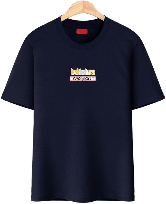 다꾸앙 남성용 통기성 빅사이즈 도그앤캣 라운드넥 반팔 티셔츠 D04DKA_DU2768