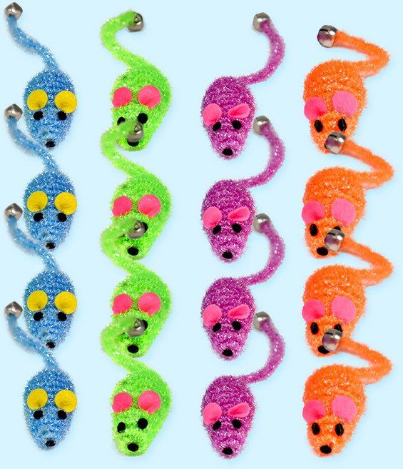 고양이 캣닢 반짝 방울쥐 4종 x 4p 세트, 그린, 블루, 퍼플, 오렌지, 1세트