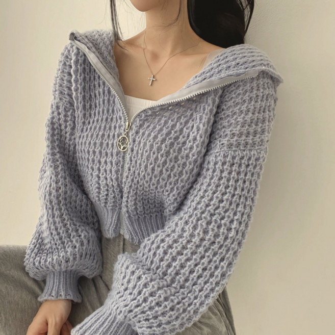PEONIST 女款厚實短版連帽針織外套