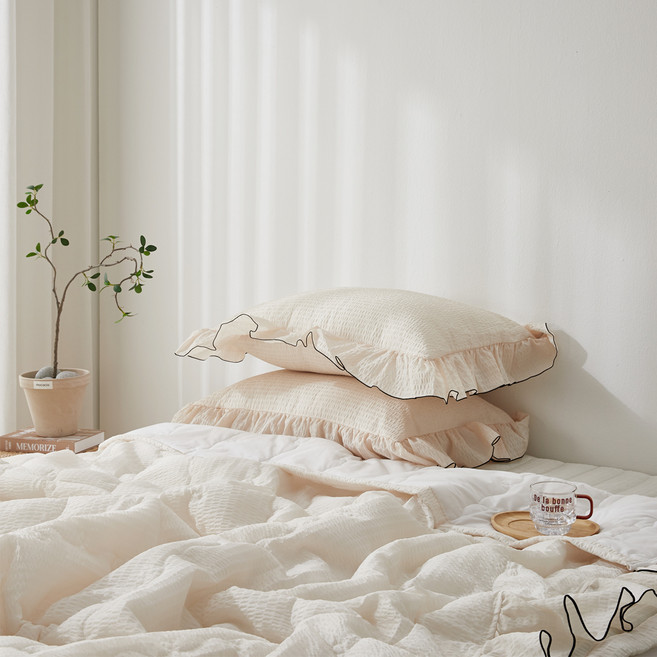 모던 솔리드 프릴 캉캉 시어서커 이불 + 베개커버 세트