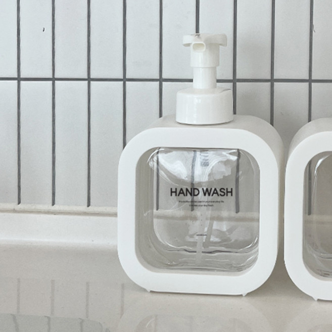 뉴앤룩 커버 핸드워시 사각 디스펜서 거품형 리필용기 500ml + 핸드워시라벨, 화이트, 1개