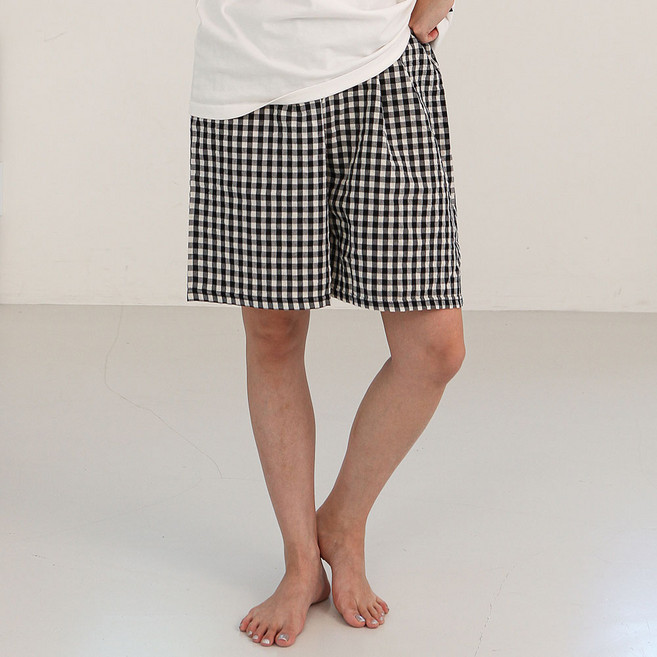 글램공감 여성용 냉감 지지미 무무 체크 반바지 파자마