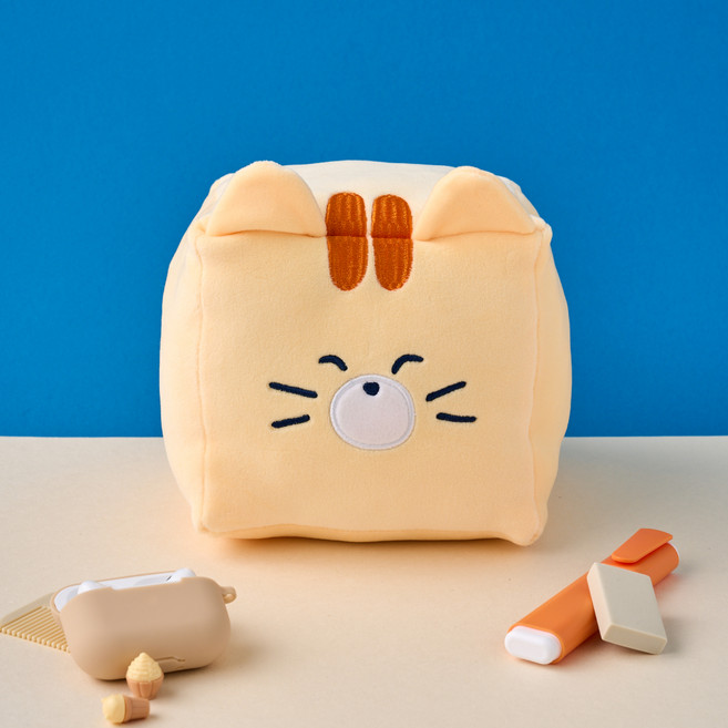 버터 밀크캣스쿨 치즈괭 미니 큐브 쿠션, 옐로우