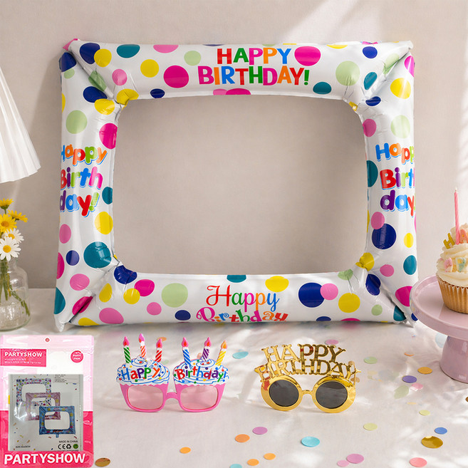 파티쇼 생일파티 풍선 액자 프레임 생일안경 파티 세트, 레인보우, 1세트