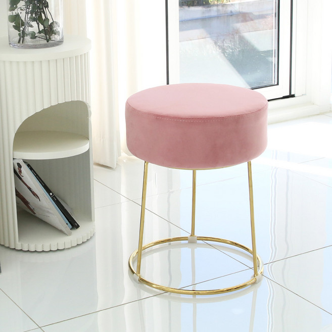 지엠퍼니처 피카소 인테리어 골드벨벳 화장대 원형 스툴 의자, 핑크, 1개