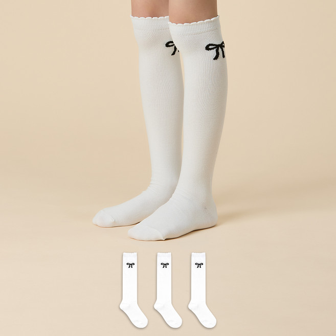 GGRN 아동용 포인트 리본 니삭스 3켤레