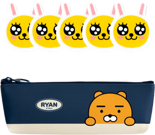 카카오프렌즈 모던st 미니 삼각 필통 + 지우개 5p 세트, 네이비(필통), 무지(지우개), 1세트