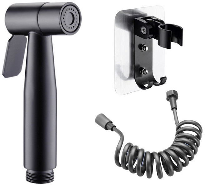 小麥購物 免打孔201不鏽鋼馬桶噴槍3件組 L136, 黑色, 1組