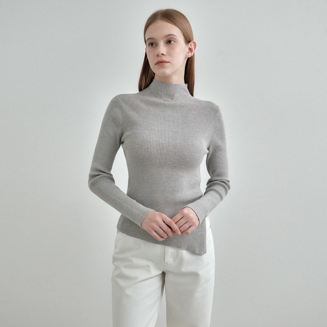 몽돌 여성용 하프 넥 슬릿 골지 니트 MDKT121