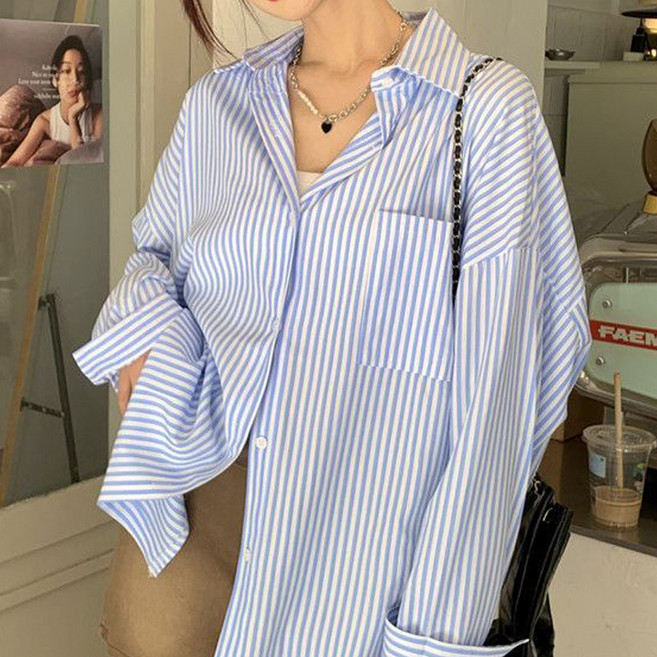 DMELD 女性條紋寬版襯衫