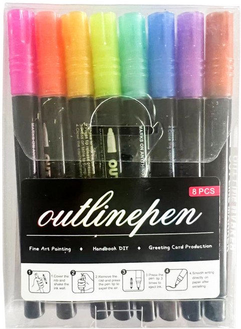코히모 아웃라인 메탈릭 윤곽 펄 컬러 마카펜 4W078, 1세트, 8색