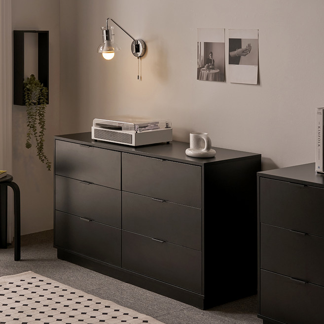 웰퍼니쳐 소르마 와이드 3단 서랍장 1200 방문설치, 블랙, 6개