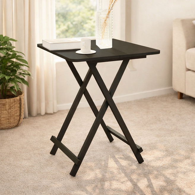 가구느낌 2인 철제 폴딩 홈 테이블 650 x 650 mm, 블랙블랙