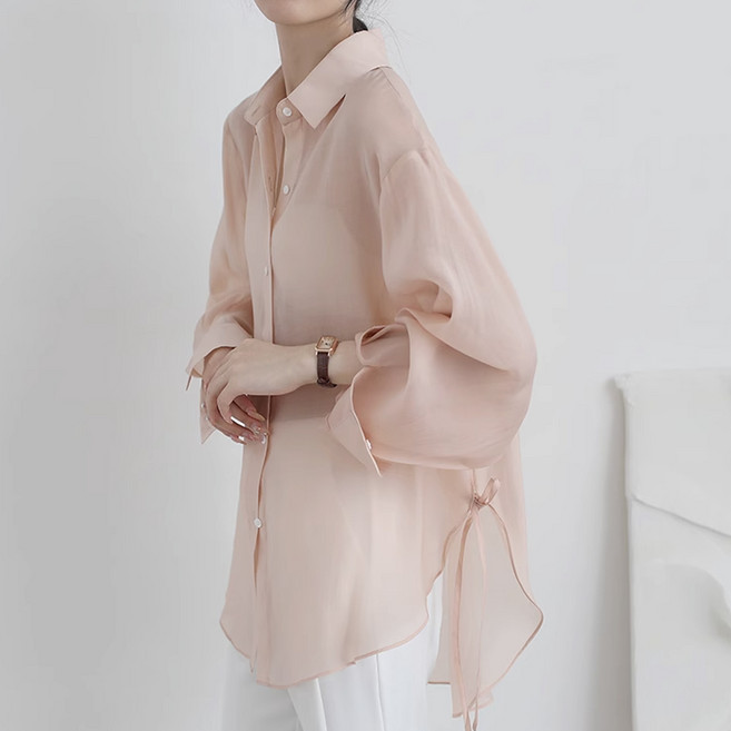 페이퍼먼츠 여성용 델피늄 사이드 스트링 시스루 셔츠 10758