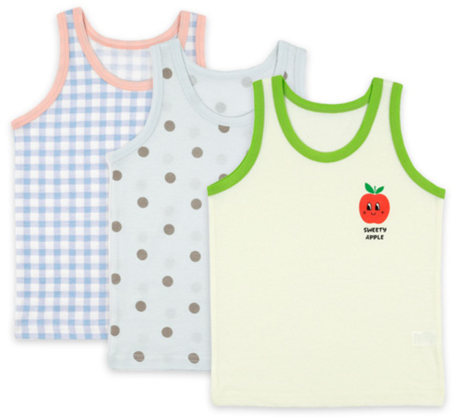 Maykids 甜蜜格紋系列童款印花無袖背心 3件組