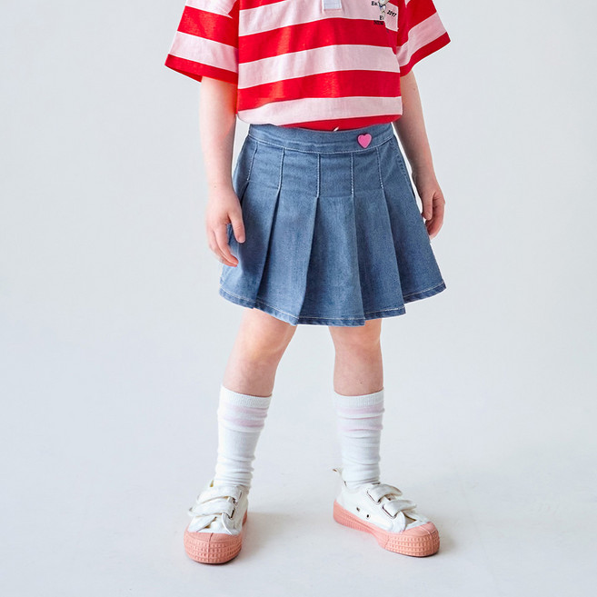 월튼키즈 아동용 플리츠 썸머 데님 치마바지